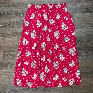Loft Summer/Spring Pink Floral Midi Modest Chiffon Skirt Size S Pull On Style